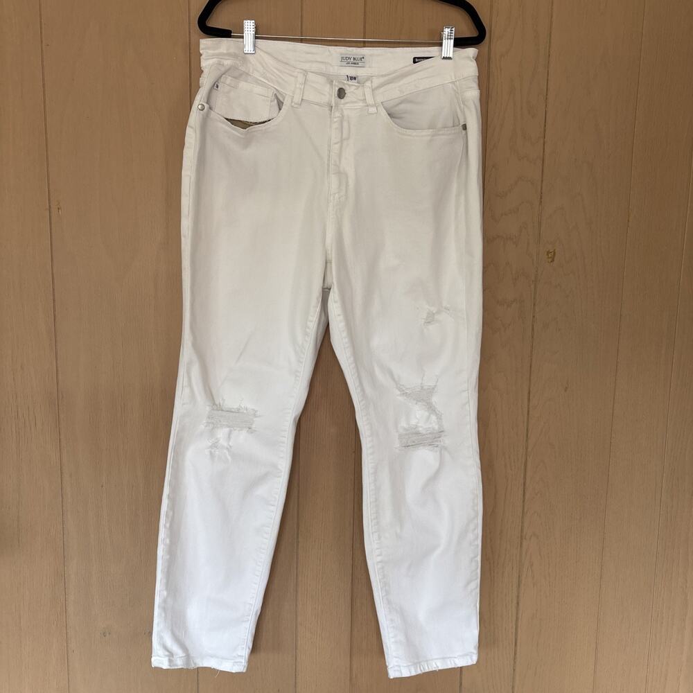 Judy Blue Boyfriend Fit Ankle Jeans Womens 18W White Distressed Coastal Beach